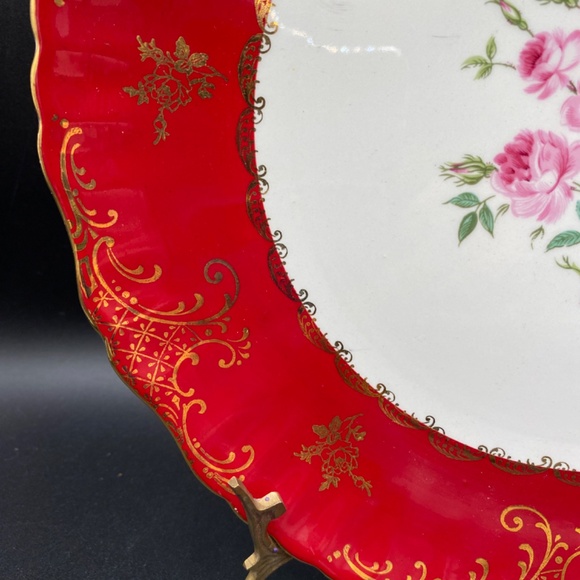 James Kent dinner plate red band, hand painted roses, gold details VTG 50's UK - Picture 5 of 10
